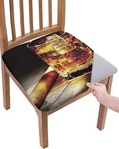 Chair Seat Covers Whisky Glass Seat Covers for Dining Chairs Wine Old Fashioned Cigar Removable Upholstered Chair Protector Seat Cushion Slipcovers for Kitchen Office Set of 4