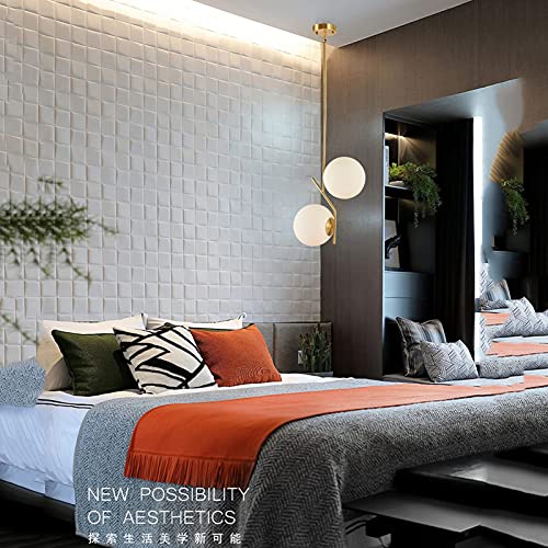 4 Lights Modern Globe Pendant Light Fixture Mid Century Chandelier G9 Bulb Brushed Brass Finished White Globe Glass Shade Dining Kitchen Living Room Lighting (Gold)