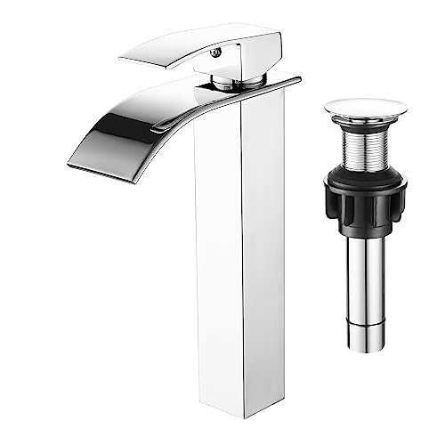 Black Bathroom Faucet Waterfall Single Handle Bathroom Sink Faucet with Metal Pop-up Drain, Bathroom Faucet One Hole or 3 Hole with Deck Plate