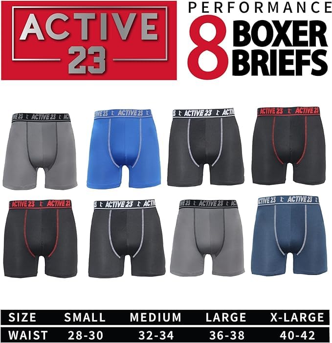 Mens 6 or 8 Pack Dry Fit Performance Boxer Briefs for Men, Cooling Moisture Wicking Athletic Support Underwear