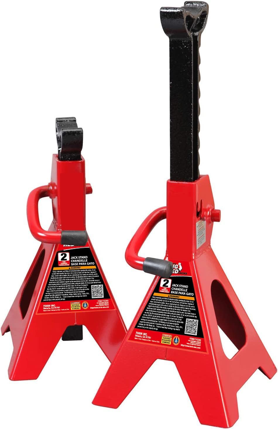 BIG RED AT42002R-2 Torin Steel Car Jack Stands (1 Pair): 2 Ton (4,000 lb.) Capacity, Red