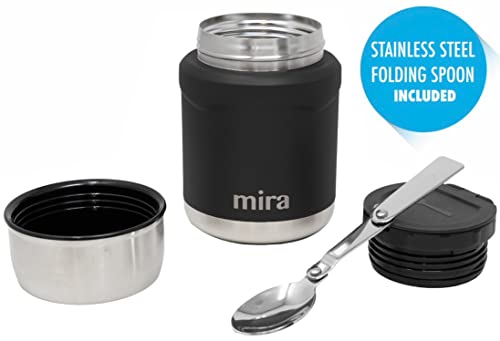MIRA Thermos for Hot Food & Soup - 15 oz Insulated Food Jar with Foldable Spoon - Leak Proof Stainless Steel Thermal Storage Lunch Container, Canteen, Double Walled, Pink