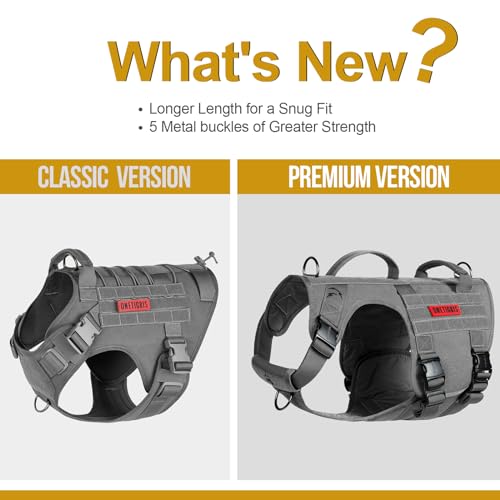 OneTigris Tactical Dog Harness for Large Dog Full Metal Buckled No Pull Dog Harness Vest with Hook & Loop Panels, Military Adjustable Easy to Put On Dog Vest Dog for Walking Hiking Training Brown