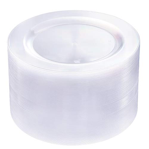 bUCLA 100Pieces Clear Plastic Plates -10.25inch Disposable Dinner Plates- Premium Weddings& Party Plates