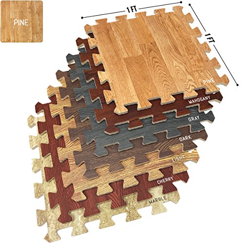 Sorbus Wood Floor Mats Foam Interlocking Wood Mats Each Tile 1 Square Foot 3/8-Inch Thick Puzzle Wood Tiles with Borders – for Home Office Playroom Basement (16 Tiles 16 Sq ft, Wood Grain - Gray)