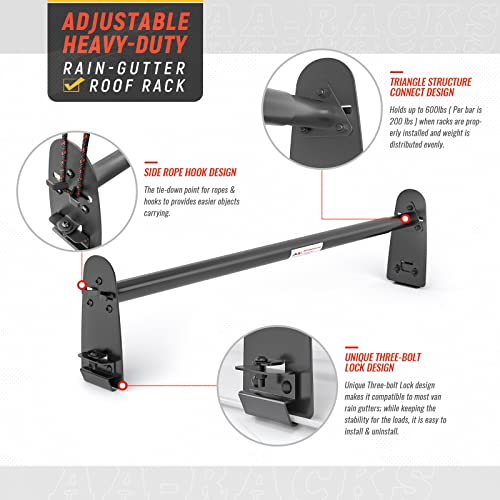 AA-Racks Model X316 HighTop 3 Bar Rain-Gutter Roof Rack Heavy-Duty Adjustable Steel High Roof Rack Matte White