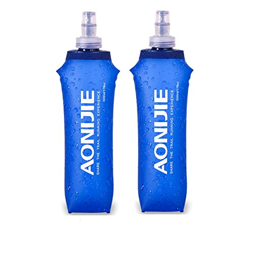 AONIJIE 2pcs Foldable 250mL/500mL TPU Outdoor Sport Water Hydration Bottle Soft Flask For Running Camping Hiking Bicycle (500ML-2pcs)