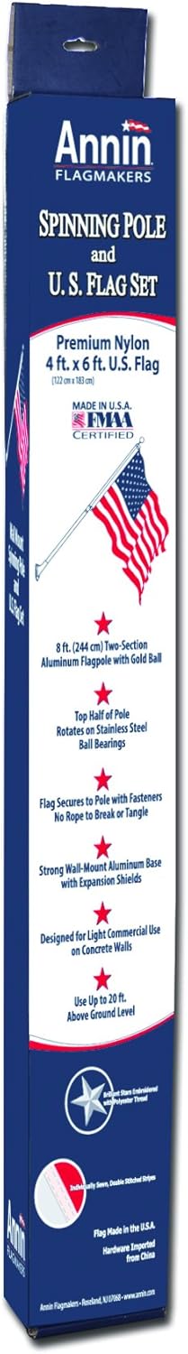 Annin Flagmakers American Flag SolarGuard Nylon Flag, Outrigger Flagpole Kit, 8 Feet (Model 3621)