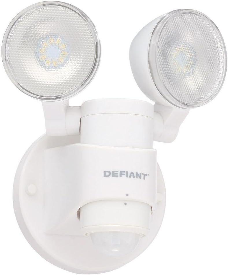 LED Motion Sensor Security Light By Defiant | 180 Degree 180 Degree 2-Head White Outdoor Weatherproof Spot Lights | Bright Lumens |Tool-less Lamp Adjustments