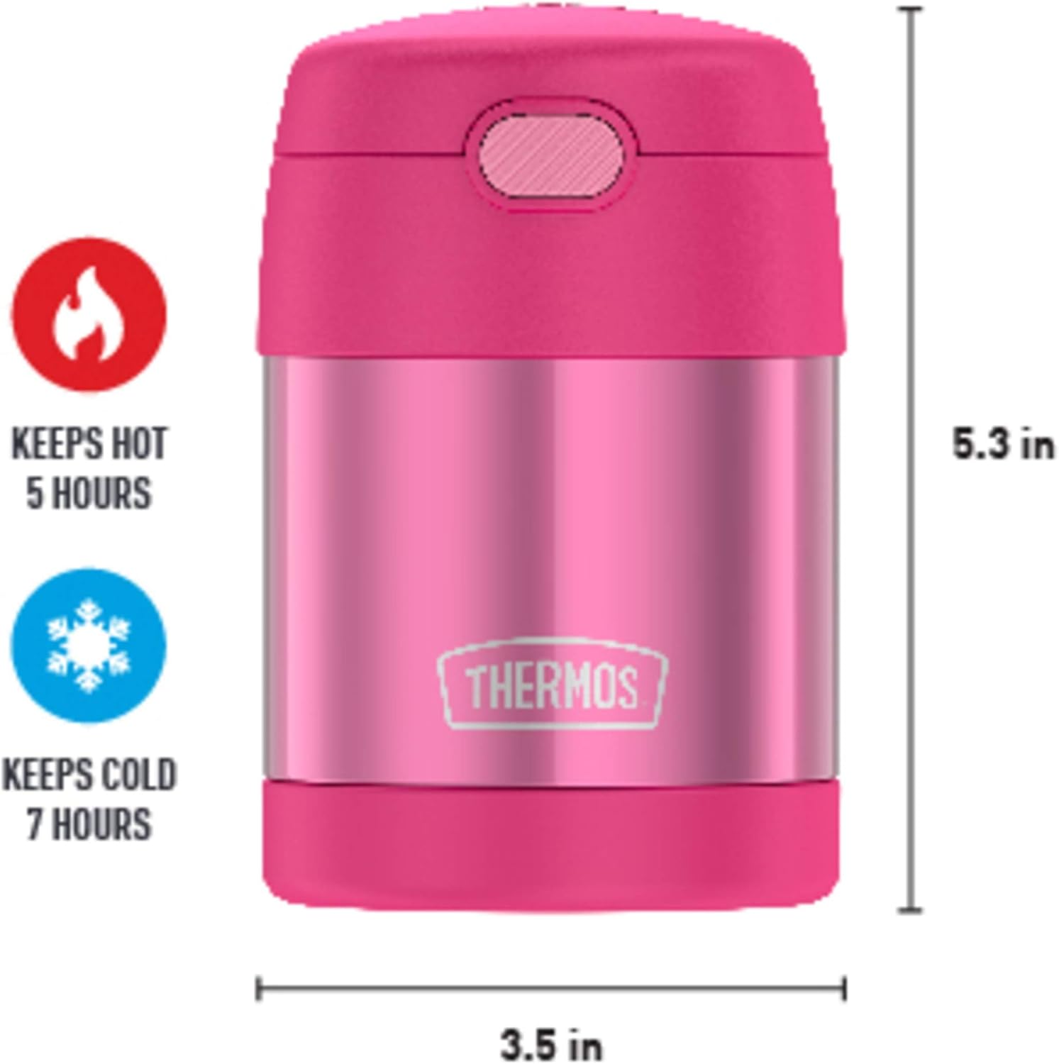 THERMOS FUNTAINER Insulated Food Jar – 10 Ounce, Pink – Kid Friendly Thermos Food Jar with Foldable Spoon