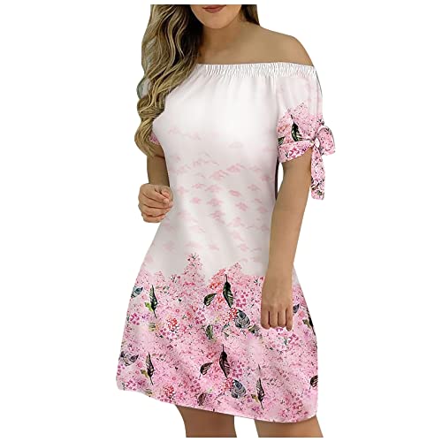 Off The Shoulder Dresses for Women Summer Sexy Short Sleeve Mini Tunic Dress Casual Loose A Line Beach Party Sundress