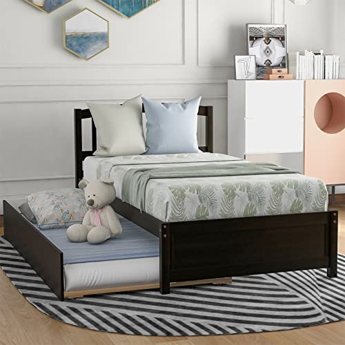 Bellemave Twin Bed Frame Wooden Platform with Headboard Solid Wood Captain Beds for Boys Girls Kids Teens, No Box Spring Needed, White