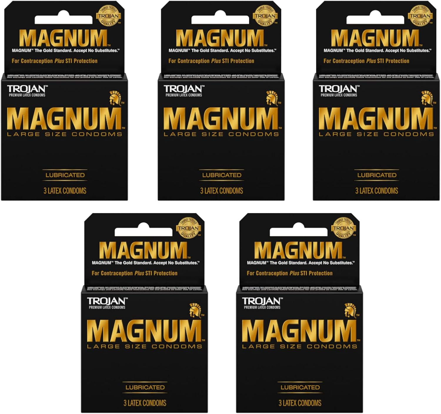 Trojan Magnum Condoms Large Lubricated Latex - 3 ct, Pack of 5