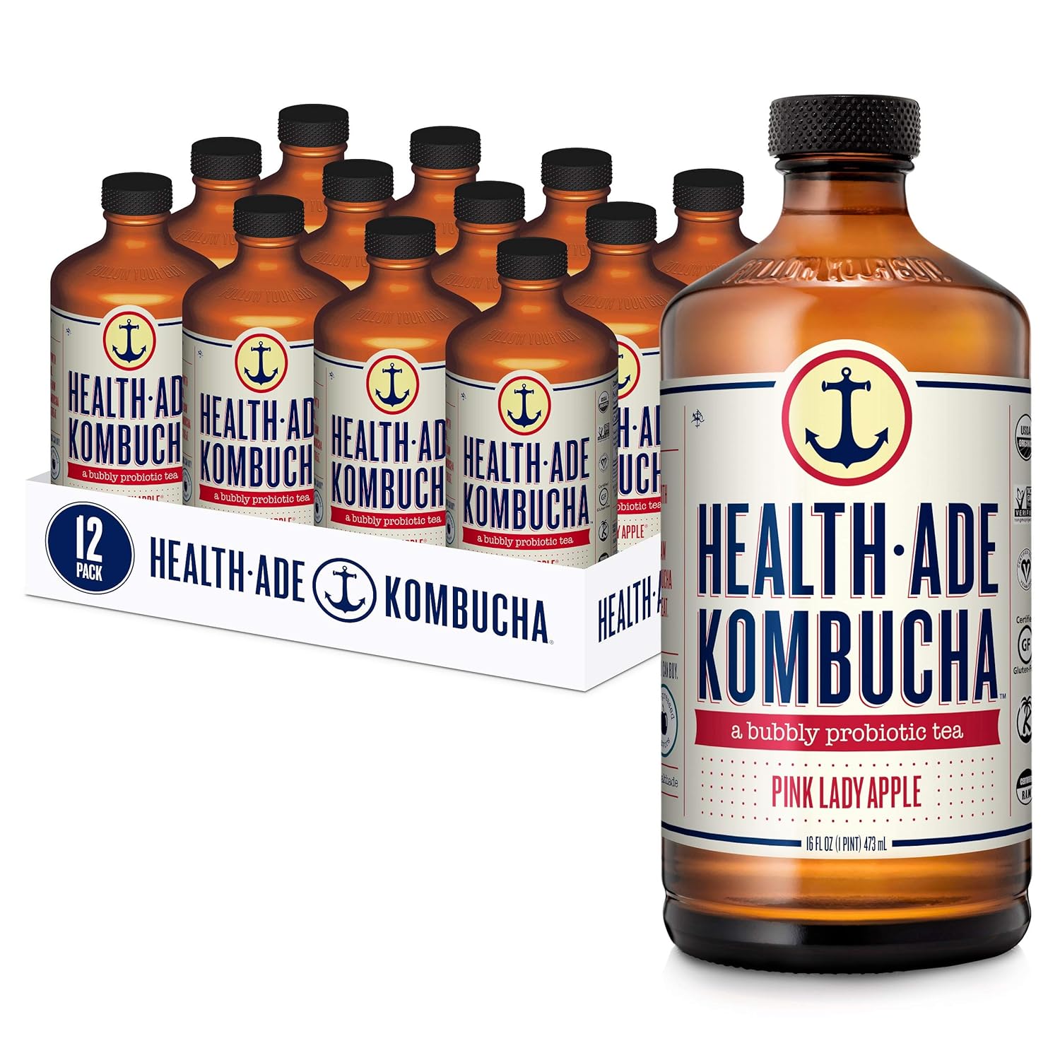Health-Ade Kombucha Pink Lady Apple, 16 fl oz (Pack of 12)