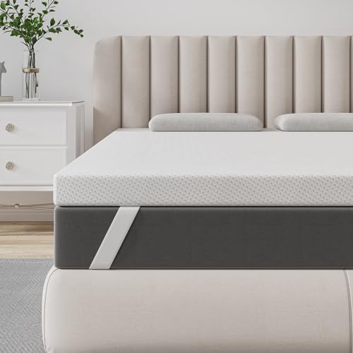 BedStory 4 Inch Memory Foam Mattress Topper Queen Size,Firm Mattress Topper for Back Pain & Support,Special Cool Feeling Material Cover,Bed Topper with 2-Layer Ventilated Design,CertiPUR-US Certified