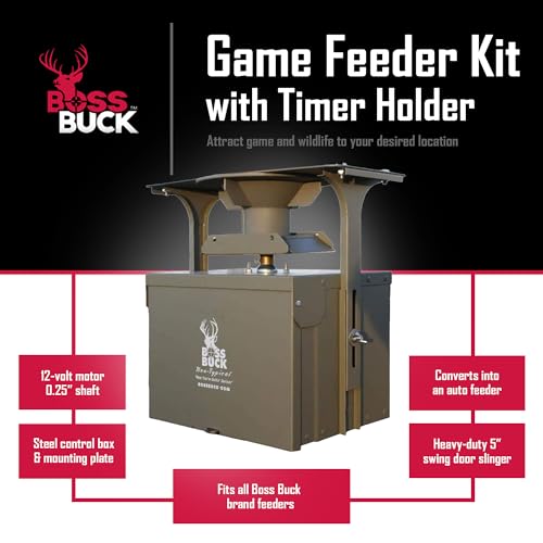 Boss Buck 12 Volt High Torque Motor Automatic Hunting Game Feeder Conversion Kit with Set Timer Holder and Large Swing Door Slinger