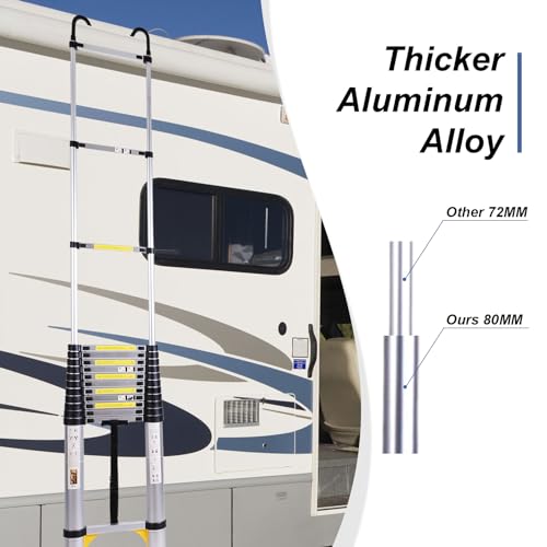 Telescoping Extension Ladder 26.2FT, Aluminum Lightweight Extension Ladder with Locking Mechanism,Heavy Duty RV Collapsible Ladder for Household, Outdoor Work 330 lbs Load