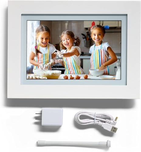 10in WiFi Digital Picture Frame, Email Family Photos to The Frame, or by App, Web. Easy Touchscreen Setup, 1280x800 Display, Plays Videos, White