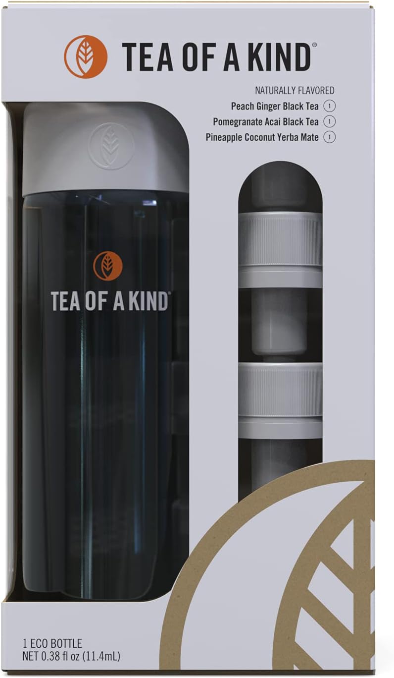 Tea of a Kind TOAK Reusable Water Bottle Starter Kit - Includes 3 Caps to Mix With Your Water, Portable Flavor Caps (Blue Bottle)