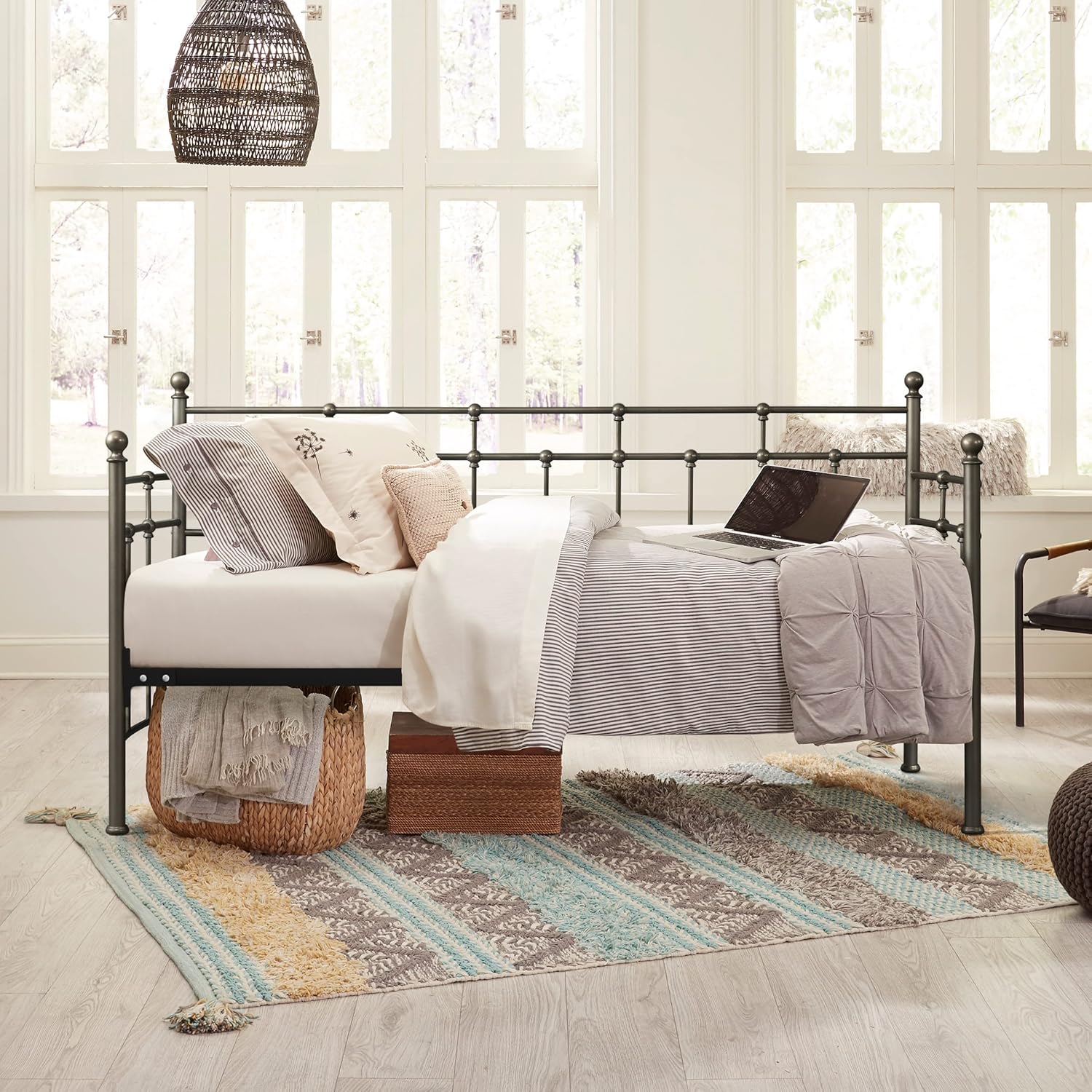 Hillsdale, Providence Metal Twin Daybed with Spindle Design, Aged Pewter