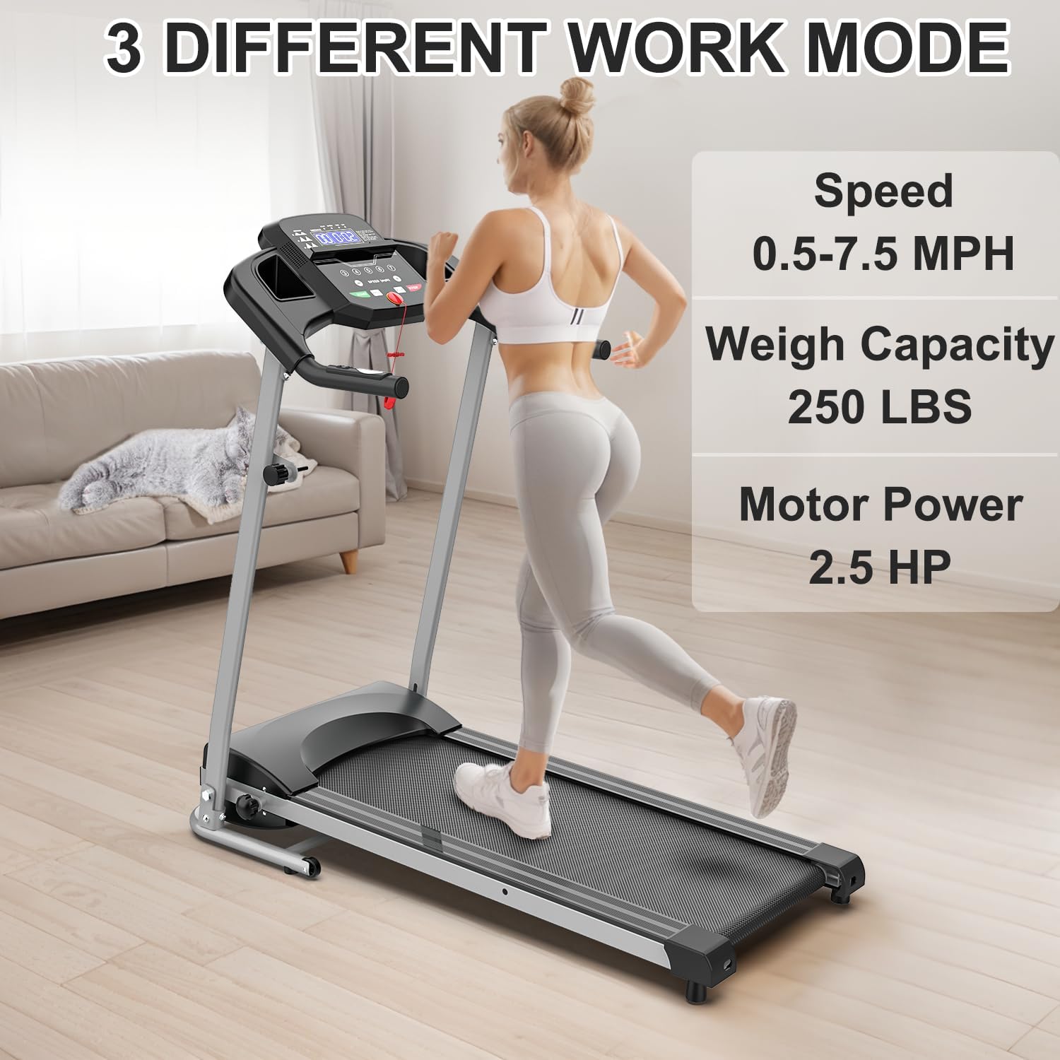 Folding Treadmill with Incline, 2.5HP Portable Treadmill for Home, 250LBS Capacity, MP3 Electric Foldable Running Machine with 12 Programs for Apartment Workout