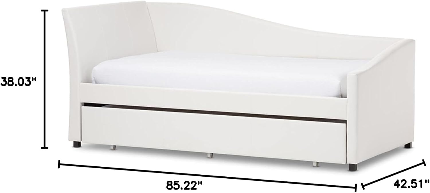 Baxton Studio Vera Faux Leather Twin Daybed with Trundle in White