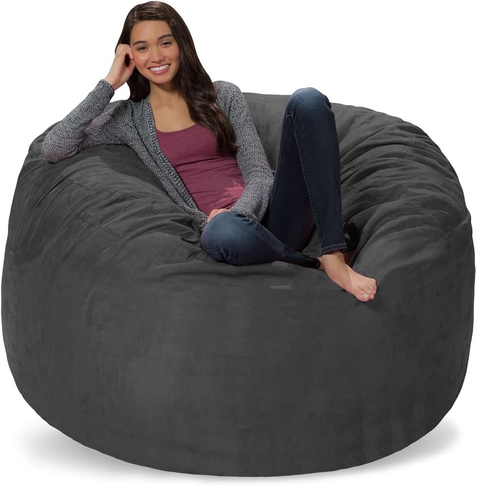 Memory Foam Bean Bag Chair, Charcoal Micro Suede