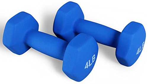 Signature Fitness Neoprene Dumbbell Hand Weights, Anti-Slip, Anti-roll, Hex Shape Colorful, Pair or Set with Stand