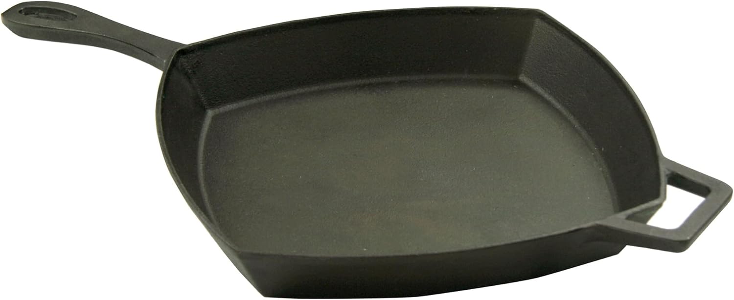 Bayou Classic 7433 12-in Square Cast Iron Skillet Features Helper Handle Perfect For Breakfast Pan Frying Sautéing and Baking
