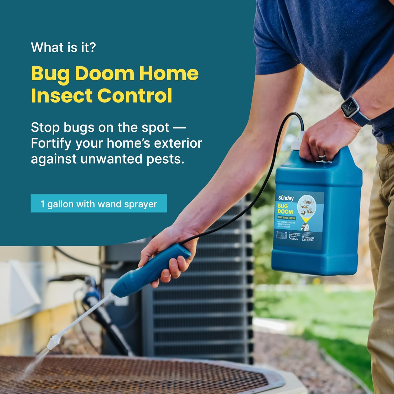 Sunday Bug Doom - Home Insect Spray - Outdoor Insect Repellent - Botanically Derived Formula - 1 Gallon Bottle & Wand Sprayer