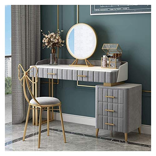 Luxury Dressing Vanity Table w/Stool for Bedroom, Nordic Marble Surface Light Luxury Dressing Table Bedroom Modern Minimalist Storage Cabinet Mini Makeup Table(Style 2 (120cm))