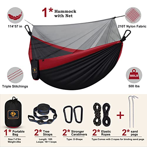 Camping Hammock with Net,Travel Portable Lightweight Hammocks with Tree Straps and Solid D-Shape Carabiners,Parachute Nylon Hammock for Outsides Backpacking Beach Backyard Patio Hiking