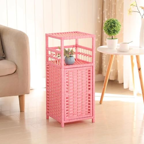 Rattan Bedside Table Side Table Multifunctional Storage Cabinet End Table Corner Storage Rack Nightstand for Small Spaces Living Room Bedroom Bedside Entryway House Home Office,H