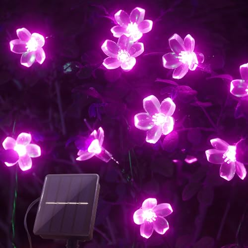 Flower Solar Outdoor Lights String Waterproof 39ft 100LED Fairy Lights, Solar Cherry Blossom String Lights for Outside Garden Patio Yard Fence Lawn Balcony Deck Christmas Tree Decor (Purple)