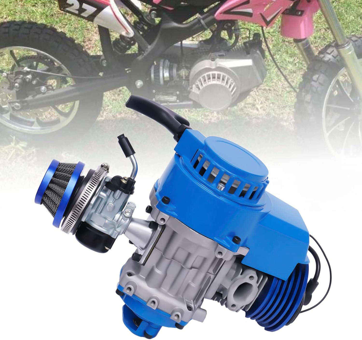 49cc 2 Stroke Racing Complete Engine Motor, Aluminum Pull Start Complete Engine 6 Tooth 25h Air-Cooled Engine Motor for 47cc 49cc 50cc Pocket Bike, Mini Dirt Bike, Mini Atv