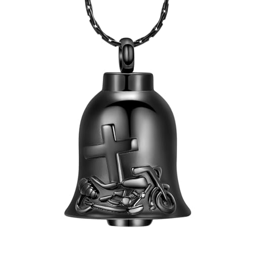 constantlife Bell Urn Necklace for Ashes Cross Motorcycle Memorial Pendant Cremation Jewelry Human Pet Ash Holder Keepsake Gift for Men Women