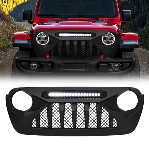 AMERICAN MODIFIED Gladiator Vader Front Grille with Mesh Compatible with Jeep 2018-2023 Wrangler JL and Gladiator JT Models w/o TrailCam