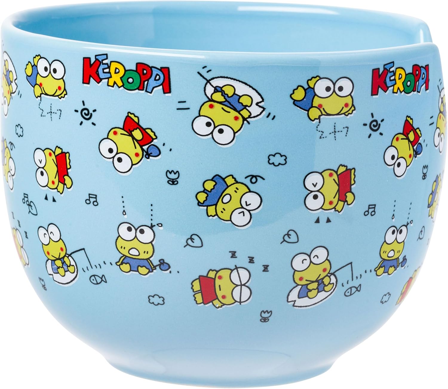 Silver Buffalo Sanrio Hello Kitty and Friends Keroppi Fishing and Doodling Ceramic Ramen Noodle Rice Bowl with Chopsticks, Microwave Safe, 20 Ounces