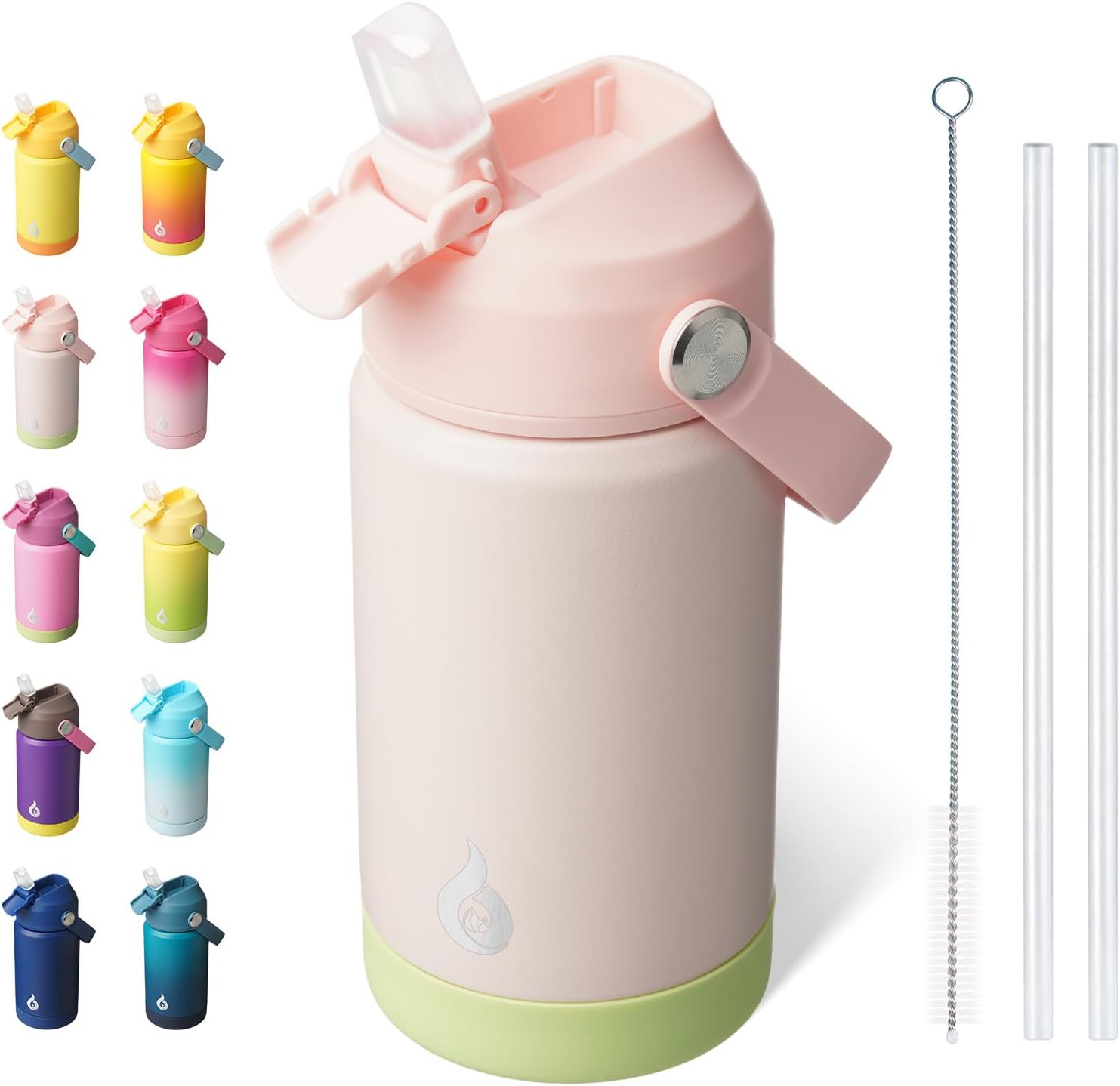 BJPKPK Insulated Water Bottle with Straw Lid, 12oz Thermos Water Bottles, Flex Handle & Non-slip Boot, BPA Free Leak Proof Stainless Steel Metal Water Bottles, Tumblers, Cups,Pearl Pink