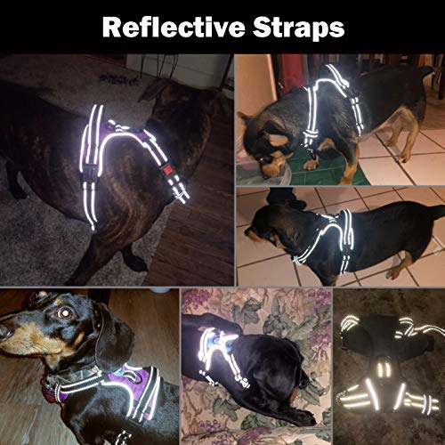 PHOEPET Reflective Dog Harness Large Breed Adjustable No Pull Vest with with Handle 2 Metal Rings 3 Buckles [Easy to Put on & Take off](L, Black)