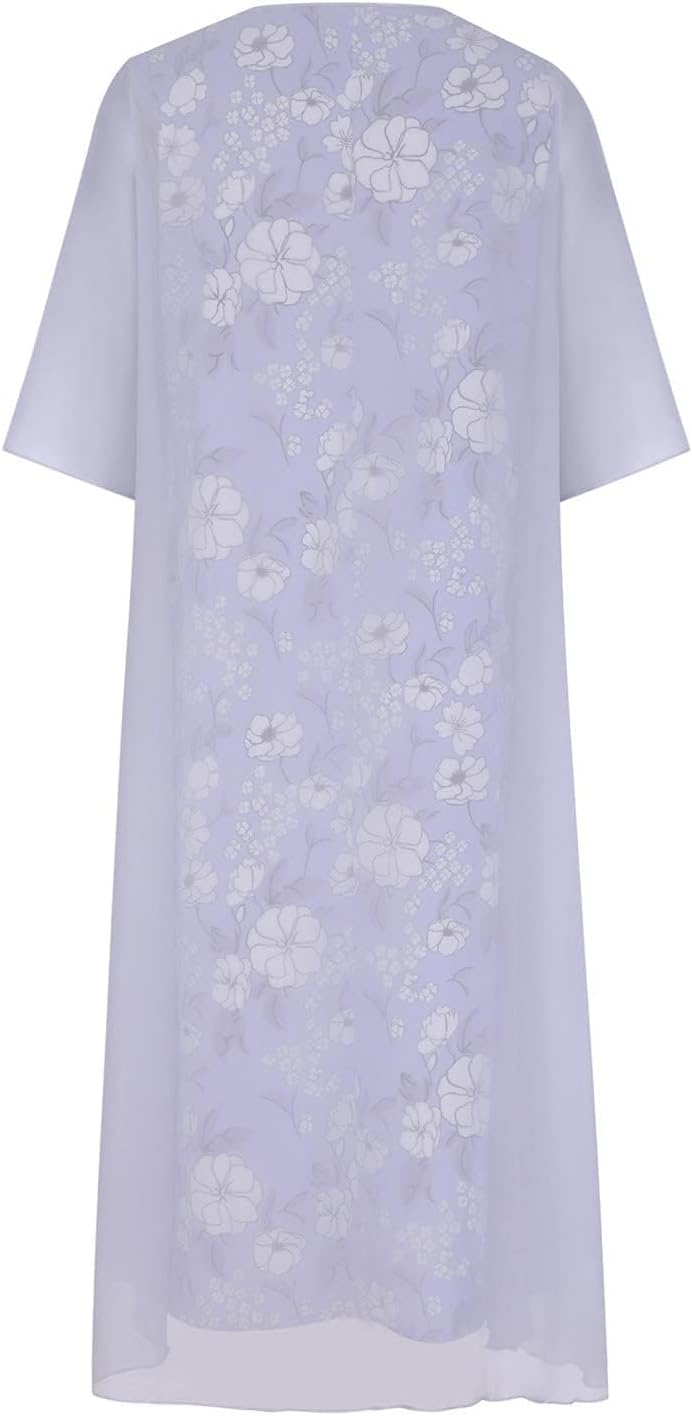 Purple Flower Summer Dresses for Women Flowy Dress Chiffon Tunic Dress Loose Sleeveless Crewneck Long Dress 2023 Casual Trendy Maxi Vintage Plus Size Bohemian L