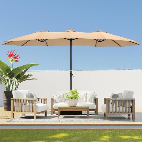 Double Sided Patio Umbrellas - 15ft Outdoor Extra Large Market Table Umbrella with Base Included, Oversized Umbrella for Deck, Pool, Backyard