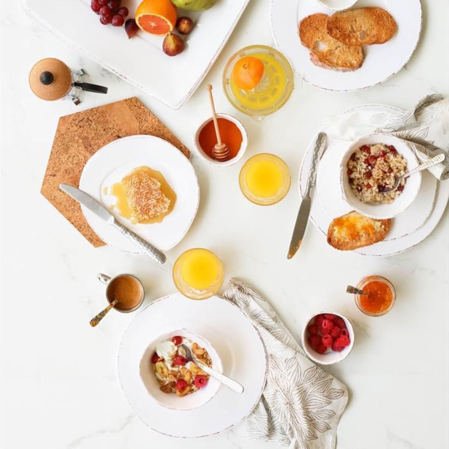 Vietri Melamine Lastra White 12-Pc Unbreakable Dinnerware Set with Pasta Bowls & Dinner Plates