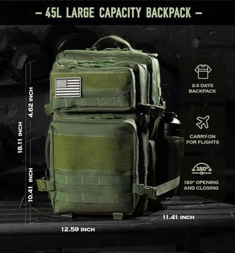 Tactical Backpack Military Backpacks for Men Gym Camping Hiking Daypack Large Rucksack 3 Days with Molle 25L-45L