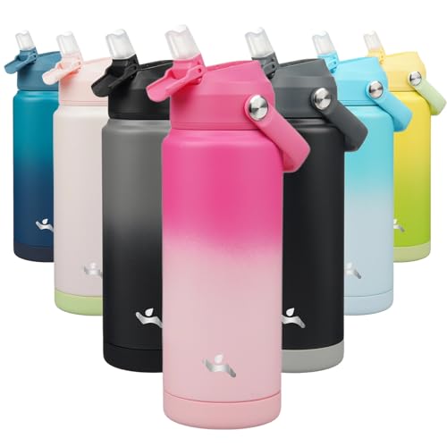 Insulated Water Bottle with Straw Lid,12 oz Stainless Steel Vacuum Metal Bottle with Silicone Handle,Rose Pink