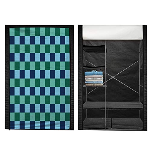 Ambesonne Navy and Teal Portable Fabric Wardrobe, Aquatic Colored Squares with Old Fashioned Polka Dots Retro Style Maritime, Clothing Organizer and Storage Closet with Shelves, 42.5