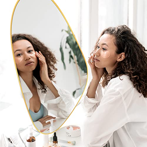 Irregular Brass Framed Wall Mirror, 25x14 inch Gold Asymmetrical Wall Mounted Decorative Vanity Mirror with Hanging Chain for Living Room, Bedroom, Bathroom, Entryway