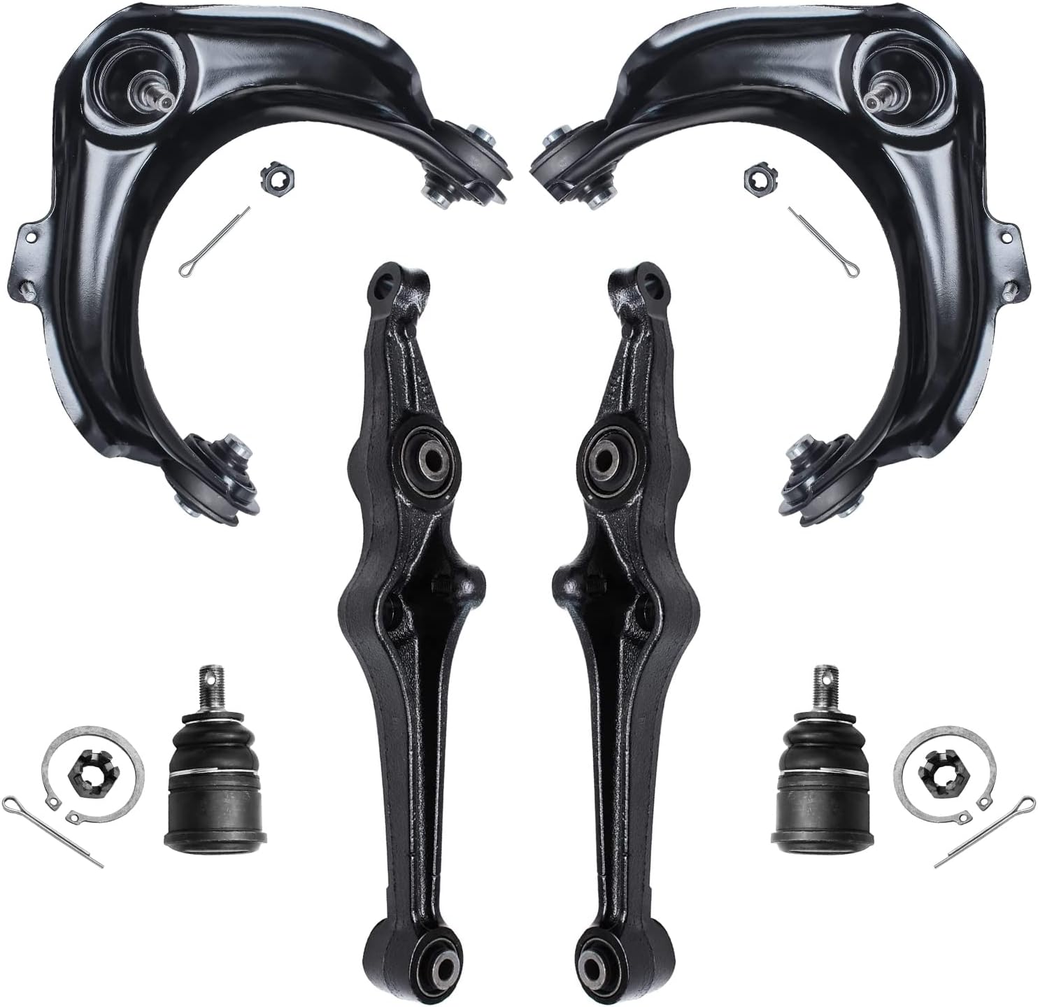Detroit Axle - Front 6pc Control Arms Kit for 1998-2002 Honda Accord, 2001-2003 CL, 1999-2003 TL, 4 Upper & Lower Control Arms 2 Lower Ball Joints Replacement