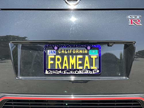 Black Smoke Chrome Titanium Gun Metal Laser Etched Mountain View Stars Wild Life T304 Stainless Steel License Plate Frame Holder with Metal Screw Caps Cover (Qty: 1 Frame)