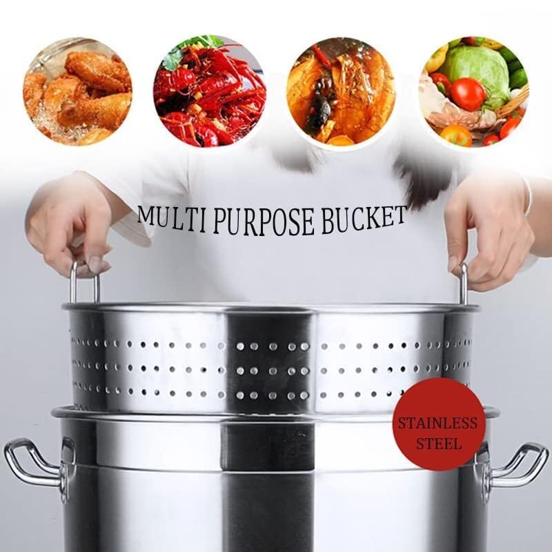 Commercial Large Stainless Steel Stockpot Turkey Deep Fryer Pot Seafood Crawfish Steamer Soup Bucket w/Strainer Basket, Lid and Welded Handles for Outdoor and Home(30L)
